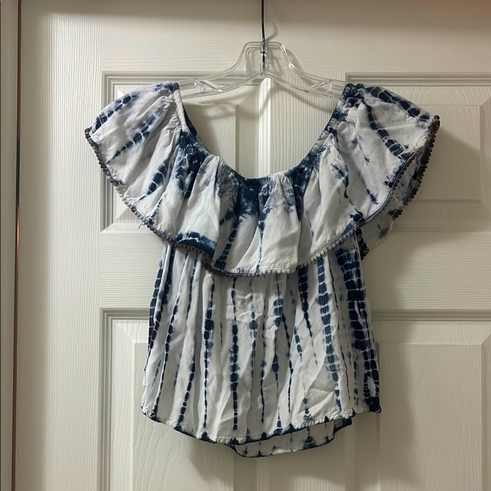 Style Envy Blue and White Off the Shoulder Blouse